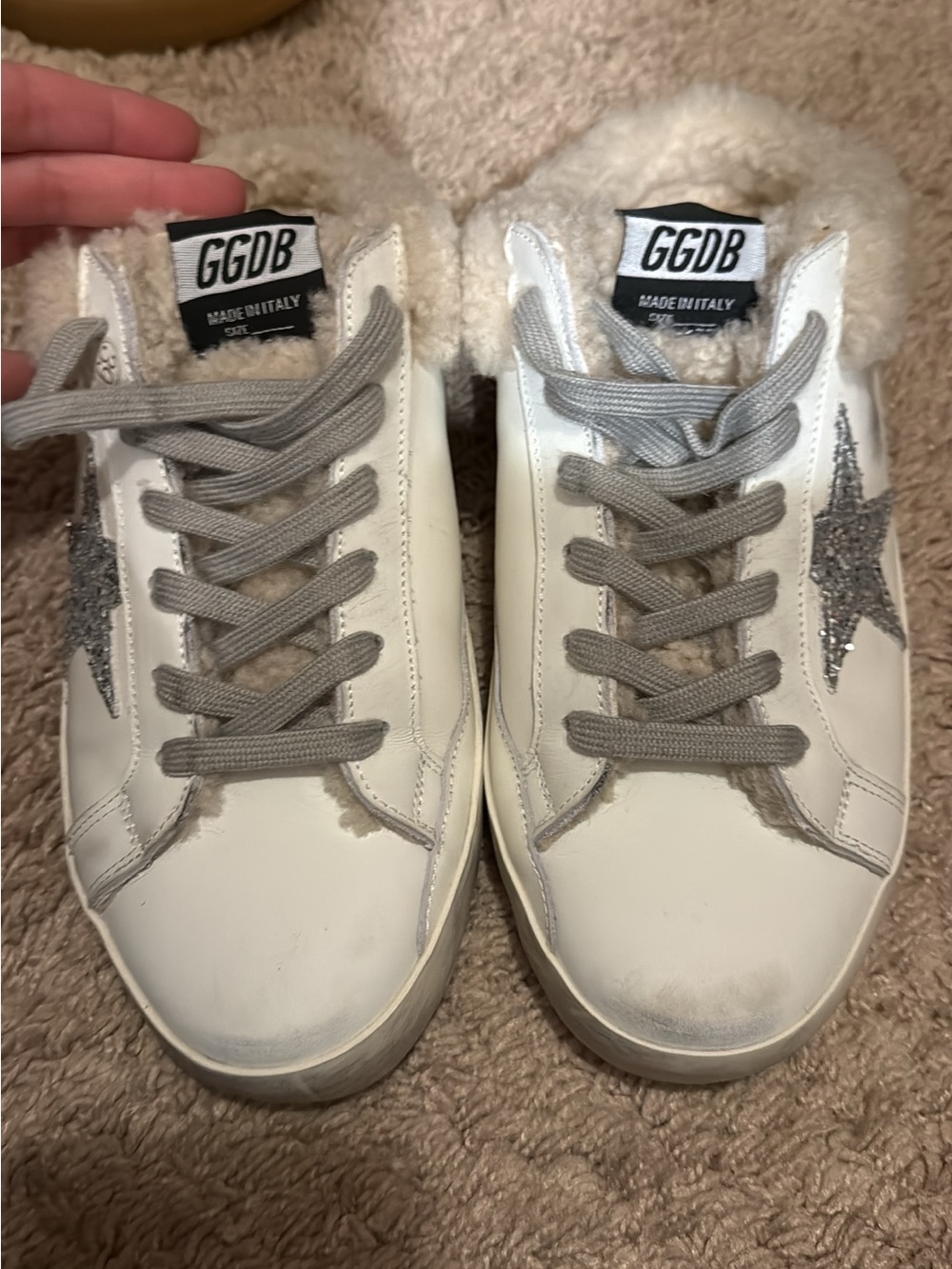 Golden Goose White Leather Sneakers with Silver Glitter Star